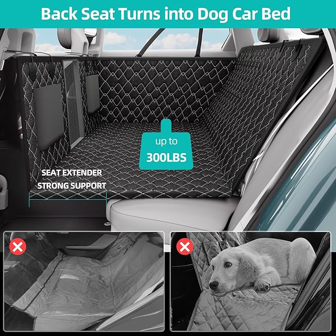 Back Seat Extender for Dogs Hard Bottom Dog Car Seat Cover for Back Seat Heavy Duty Scratch Proof Nonslip Durable Soft 100% Waterproof Dog Hammock for Car Truck SUV