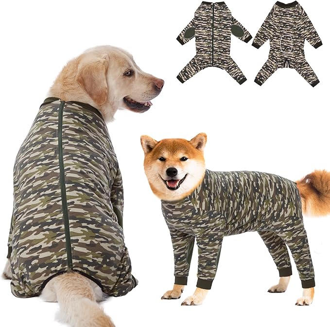 Yeapeeto Dog Onesie Surgery Recovery Suit for Large Medium Bodysuit Dogs Pajamas PJS Full Body for Shedding, Prevent Licking, Wound Protection, Cone Alternative (2XL, Camo)