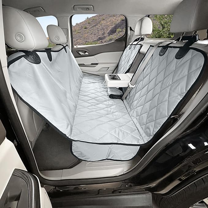 4Knines Dog Hammock for Cars, SUVs, and Small Trucks (Regular Size, Grey) – Rear Seat Cover for 60/40 Split Bench w/Armrest & Seatbelt Access – Heavy Duty, Waterproof, Easy Install, Machine Washable