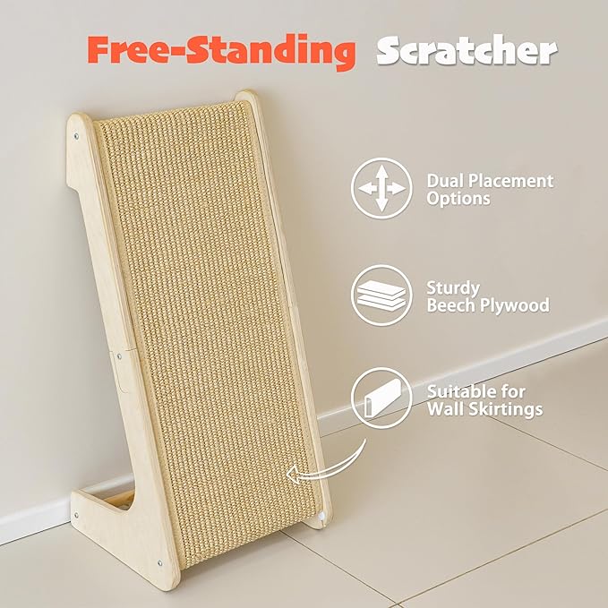 PETKARAY L Shape Cat Scratcher, Sisal Kitty Scratching Ramp, Vertical Scratch Pad for Indoor Cats, 25.2" Furniture Protector with Catnip, Classic