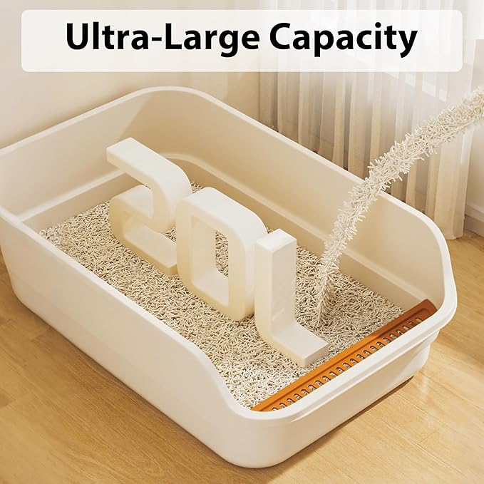 Gefryco Extra Large Cat Litter Box with High Sides, Side Entry Kitty Litter Boxes for Indoor Cats, Anti Splashing (White)