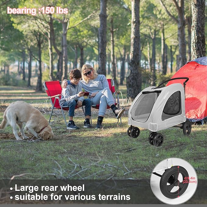 Dog Stroller with 4 Wheels, Folding Cat Strolling for Small/Medium/Large Dogs & Cats to 120 lbs, pet Stroller with Removable Carrier, Storage Basket,Cup Holder (Gray)