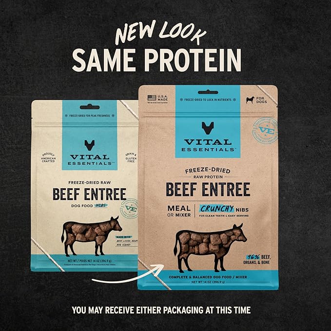 Vital Essentials Freeze-Dried Raw Beef Meal or Mixer Dog Food Crunchy Nibs, 14 oz