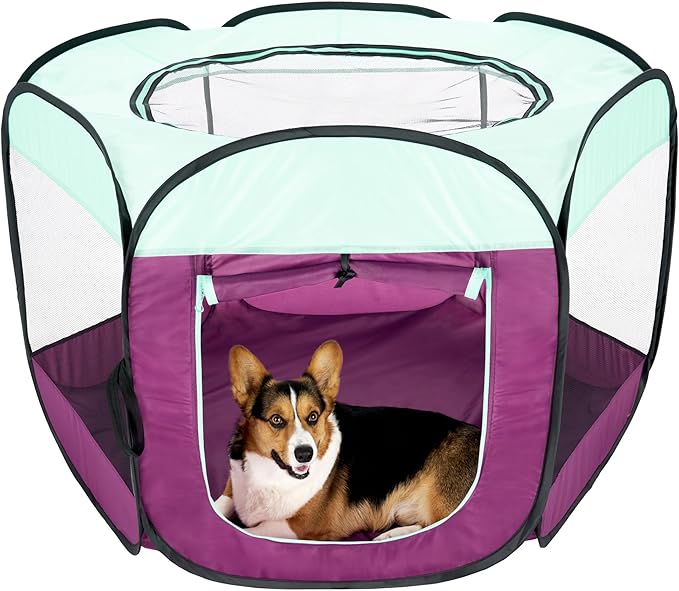 Furhaven Portable Dog Playpen Cat Tent, Pet Playground/Kennel Foldable Indoor Outdoor Zippered Puppy Crate - Purple, Large