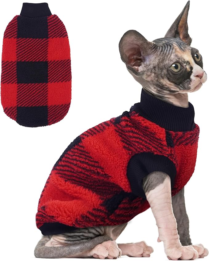PUMYPOREITY Cozy Fleece Cat Sweater - Stretchy & Warm Knitted Cat Shirt, Super Soft Kitten Sweater, Machine Washable Pet Clothing for Comfort & Style, Red, XS