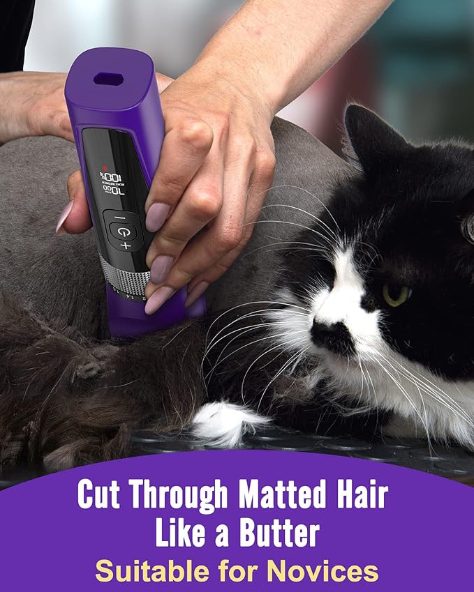 oneisall Cat Grooming Clippers for Matted Long Hair, 5-Speed Cat Grooming Kit Cordless Low Noise Pet Hair Clipper Trimmer Shaver for Dogs Cats Animals (Purple)