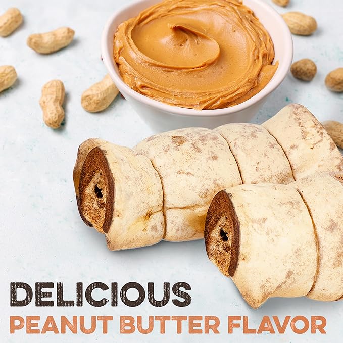 Premium Beef Cheek Rolls for Dogs 5-7" - (3-Pack), Peanut Butter Flavored Long Lasting, Safe & Natural Rawhide Alternative Chews, Ideal for Large Dogs & Aggressive Chewers, Supports Dental Health