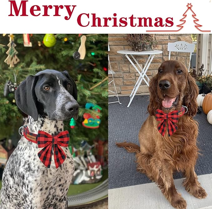 Unique style paws Christmas Dog Collar with Bow Tie Classic Red Plaid Puppy Collar for Small Medium Large Dogs as Holiday Winter Gifts-M