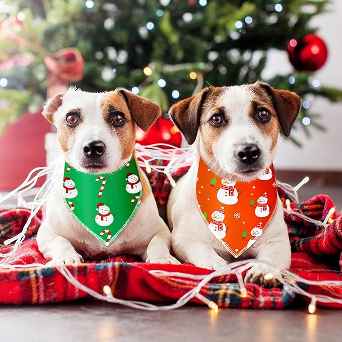 Frienda 30 Pcs Christmas Dog Bandanas Bulk Snowman Bandanas for Dogs Soft Triangle Kerchief Bibs Scarf Set for Puppy Small Medium Large Pets Christmas Party Decoration