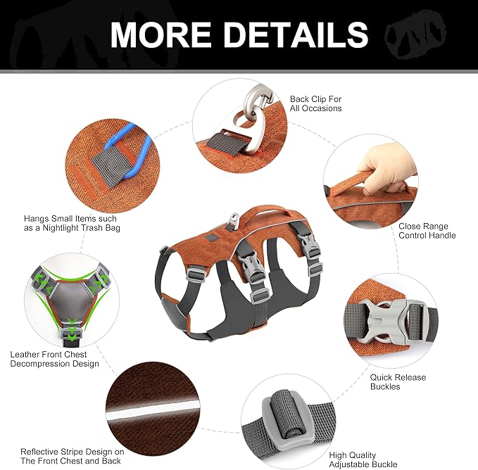 Escape Proof Dog Harness Medium Sized Dog, Reflective No Pull Dog Vest with Handle, Lightweight Full Body Pet Harness Adjustable for Walking,Training(Blue,Chest:17-32")