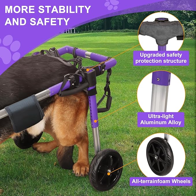 Dog Wheelchair for Back Legs - Lightweight Aluminum Alloy Dog Wheelchair, Upgraded All-Terrain Tires for Large Dogs, 55.1-88.1 lbs(XL)
