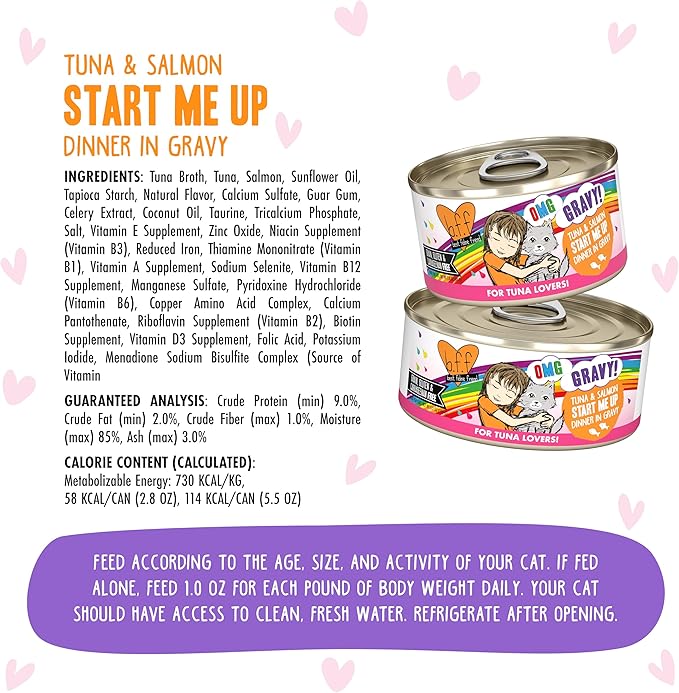 B.F.F. OMG - Best Feline Friend Oh My Gravy!, Tuna & Salmon Start Me Up with Tuna & Salmon, 2.8oz Can (Pack of 12)