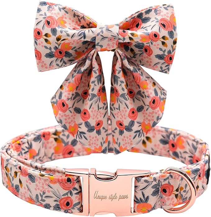 Unique style paws Dog Collar with Tie Adjustable Pink Bowtie Puppy Collars for Small Medium Large Dogs and Cats-XS