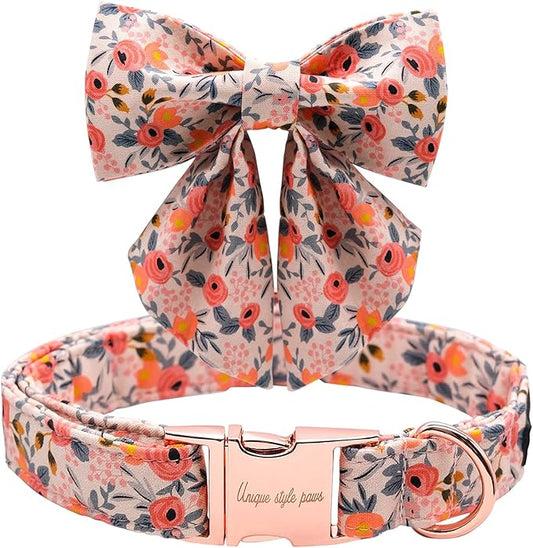 Unique style paws Dog Collar with Tie Adjustable Pink Bowtie Puppy Collars for Small Medium Large Dogs and Cats-XS