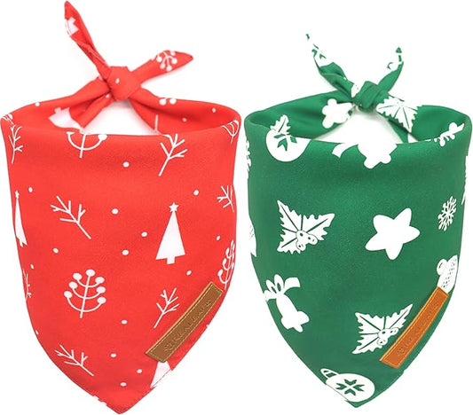 Realeaf Christmas Dog Bandanas 2 Pack, Reversible Red Green Pet Scarf for Boy and Girl, Premium Durable Fabric, Xmas Holiday Bandana for Small Medium Large and Extra Large Dogs (Large)