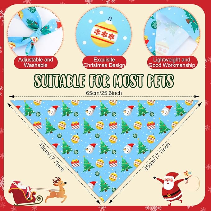 240 Pcs Christmas Bandanas for Dogs Xmas Bandanas Bulk with Santa Snowflake Candy Cane Patterns Soft Bibs Adjustable Triangle Doggie Scarf for Small Medium Large Pet 25.6 x 17.7 x 17.7 Inch