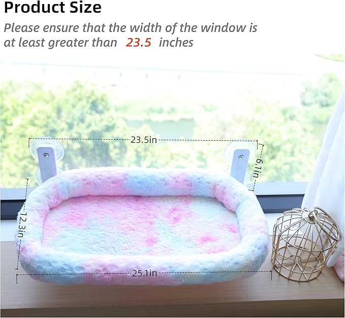 Cat Window Perch, Sturdy Cat Hammock with Strong Suction Cups for Large Heavy Cats, Gradient Color Shiny Fabic with Cushioned Border, Cute Window Bed Seat for Cats Inside with Movable Toy Hooks (XL)