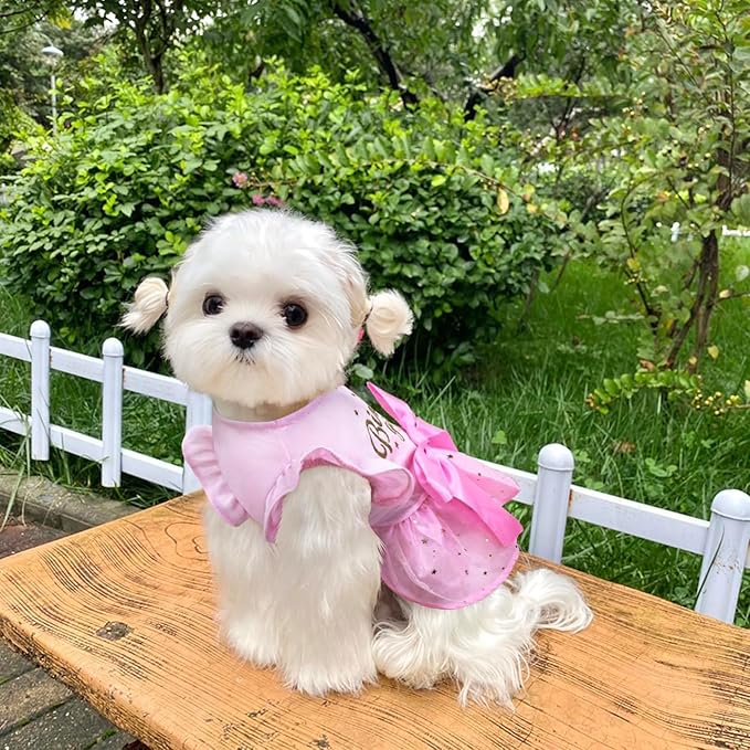 Dog Birthday DressTulle with Big Bowknot Princess Dog Cat Birthday Outfit Girls Doggie Dresses Clothes for Small Coach Cats Pink (XX-Large)