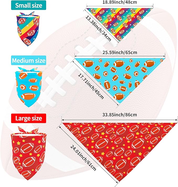 7 PCS Medium Football Dog Bandanas Hemming Seam Edge Dog Bandana for Small Dogs Print One Side Large Cats Scarfs Game Day Grooming M