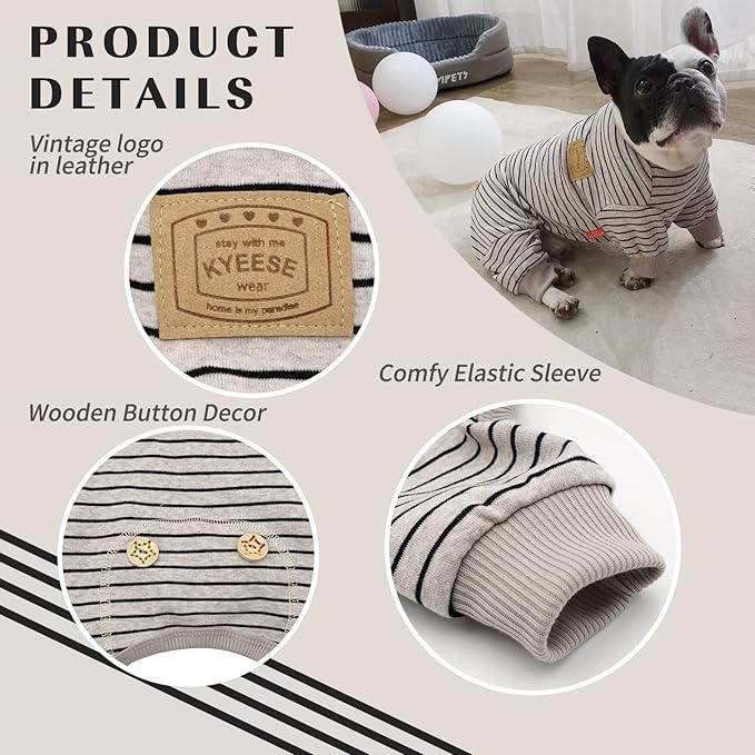 KYEESE Dog Pajamas Soft 4 Legs Doggie Jammies Striped Dog PJS Pet Jumpsuit Comfy Puppy PJS Clothes Breathable Pajamas Stretchable Outfit Cozy Onesie Sleepwear for Summer,Ivory Brown Striped, Small
