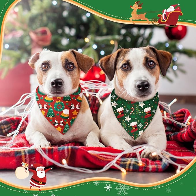 Chunful 120 Pcs Christmas Bandanas for Dogs Xmas Bandanas Bulk with Santa Snowflake Candy Cane Patterns Soft Bibs Adjustable Triangle Doggie Scarf for Small Medium Large Pet 25.6 x 17.7 x 17.7 Inch