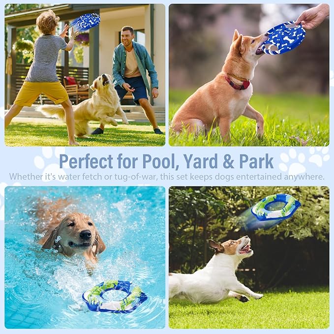 Dog Frisbee Toy Set – 2 Pack Floating & Rope Flying Discs for Dogs | Durable, Water-Resistant, Interactive Training Toys for Small & Medium Dogs, Outdoor Fetch & Tug Games