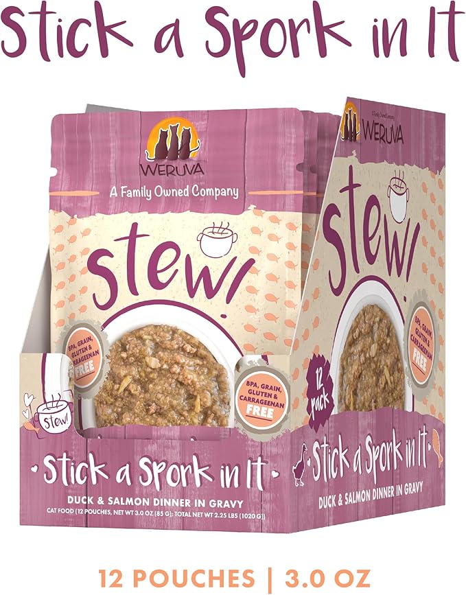 Weruva Classic Cat Stews, Stick A Spork in It with Duck & Salmon in Gravy, 3oz Pouch (Pack of 12)