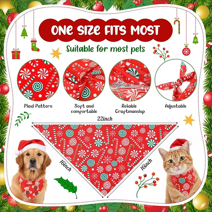 Geyoga 240 Pcs Halloween Dog Bandanas Bulk Thanksgiving Pet Bandanas Adjustable Fall Triangle Dog Grooming Scarf Bibs Kerchief for Small Medium Large Cats Pet Costume A(Christmas)