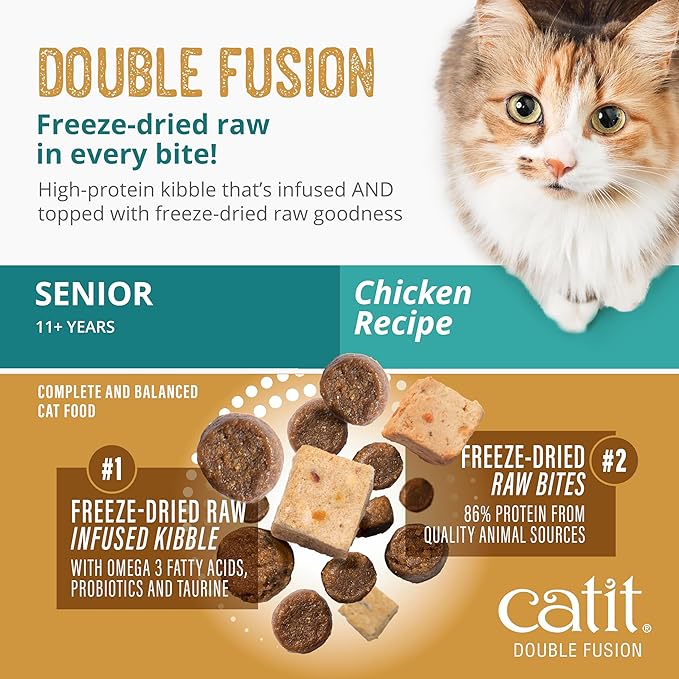 Catit Recipes Double Fusion Senior Chicken Recipe – High-Protein, Freeze-Dried Raw Meat, Nutrient-Dense for Healthy Senior Cats, Fresh Chicken, No Corn, Wheat, Soy, or by-Products, 10 lb