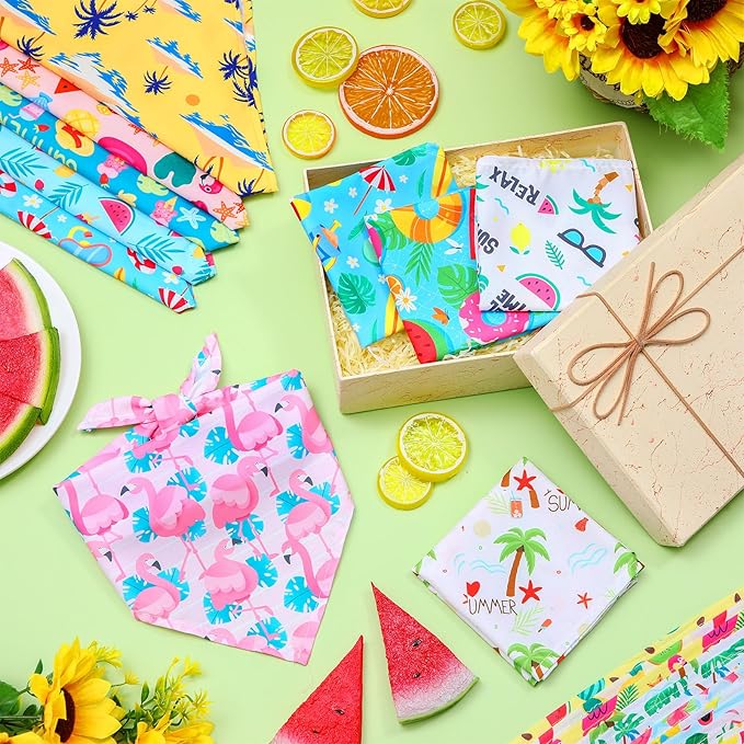 Sweetude 50 Pcs Dog Bandanas Bulk for Summer Hawaii Puppy Bandanas Adjustable Triangle Scarf Set Holiday for Small Medium Large Pet Costume Accessories