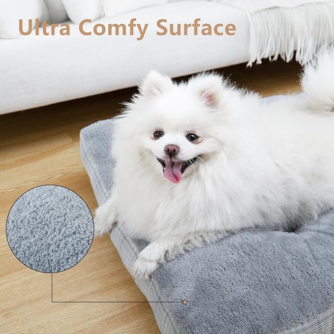 MIHIKK Washable S Dog Bed for Small Dogs with Anti-Slip Bottom, Premium Foam Pet Pad for Crate for Large Medium Small Sized Puppies, 23" x 18" Gray