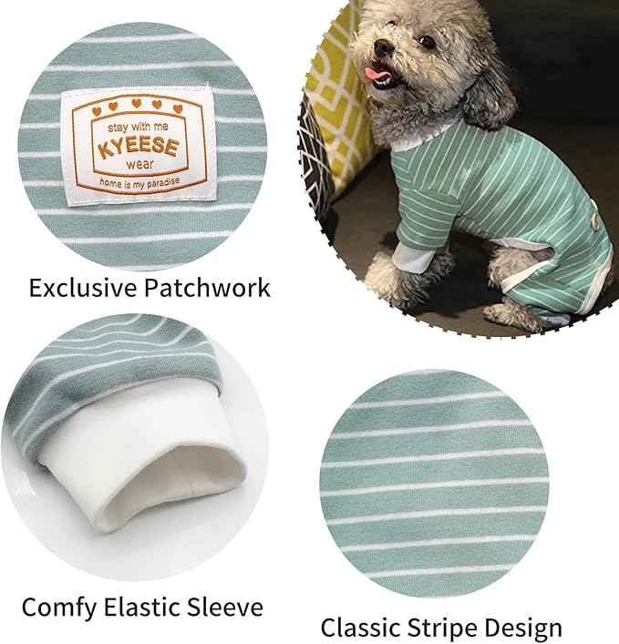 KYEESE Dog Pajamas, Striped Pet PJS Lightweight Doggie Jammies, 4 Legs Outfit Soft Dog Pajamas, Cozy Pet Clothes Onesie, Comfortable PJS for Large Dogs, Green Striped, 3XL