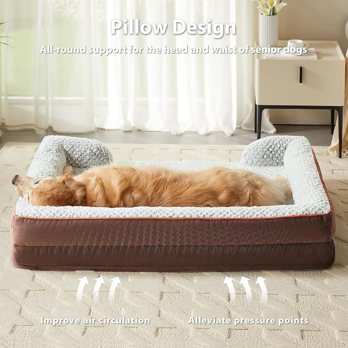 Orthopedic Dog Bed for Large Dogs, Egg Crate Foam Bed for Large Dogs, Equipped with Removable Waterproof Pillow Cover and Anti-Slip Bottom, Pet Bed