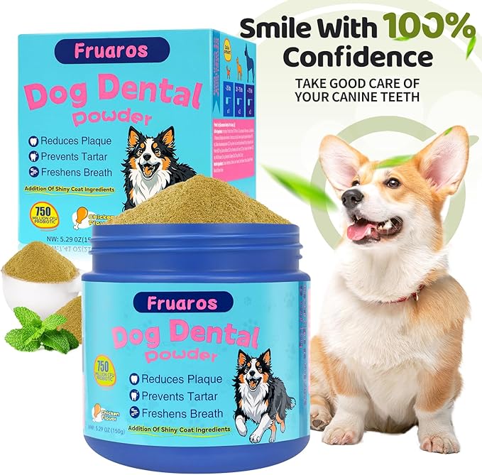 Dog Teeth Cleaning Powder, Dog Dental Powder for Dog Breath Fresh and Teeth Cleaning, Targets Tartar & Bad Breath with 750 Million Probiotics. Plaque Off Dental Care Formulated for Medium Dogs (150g)