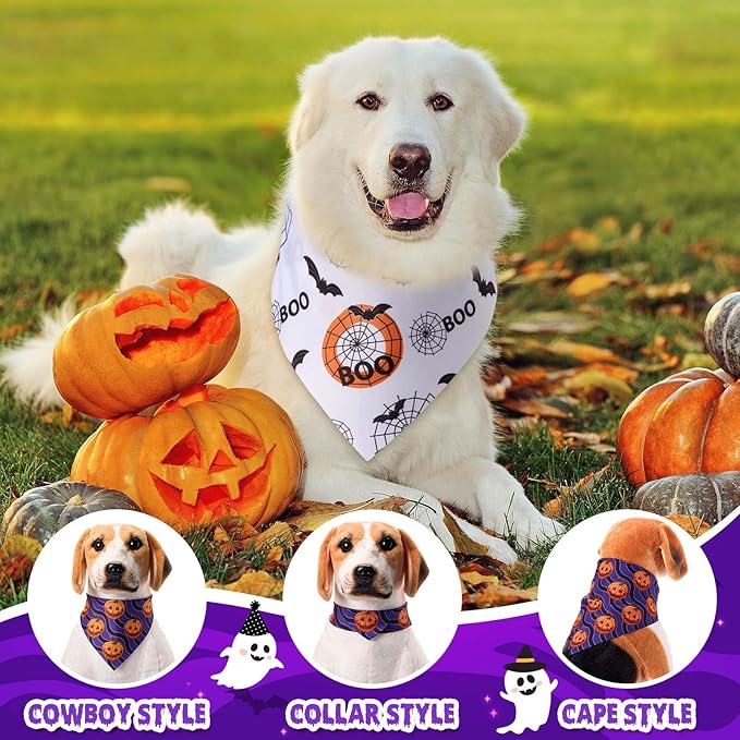Sanwuta 72 Pcs Halloween Dog Bandana Bulk Washable Puppy Triangle Scarfs Halloween Pumpkin Cat Bandanas Adjustable Soft Pet Triangle Bibs Accessories for Small Medium Dogs Cats Pets Costume