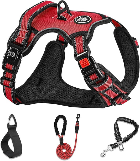 NESTROAD No Pull Dog Harness,Adjustable Oxford Dog Vest Harness with Leash,Reflective No-Choke Pet Harness with Easy Control Soft Handle for Small Medium Dogs(Medium,Red)