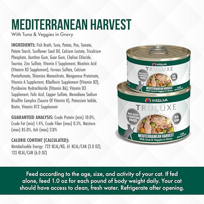 Weruva TruLuxe Cat Food, Mediterranean Harvest with Tuna Whole Meat & Veggies in Gravy, 6oz (Pack of 24)