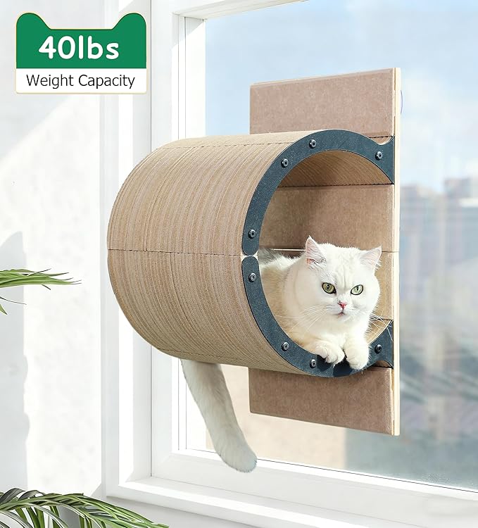 Cat Window Perch for Indoor Cats,Multiple Uses as Window Seat,Condo & Shelves,Scratchable Suction Cups Window Cat Bed for Hiding,Naping and Overlooking(Oatmeal)