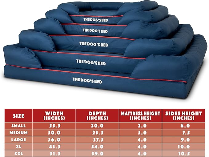 The Dog’s Bed, Large Oxford Blue/Red Memory Foam, Pain Relief: Arthritis, Hip & Elbow Dysplasia, Post Surgery, Lameness, Supportive, Calming, Waterproof Washable Cover