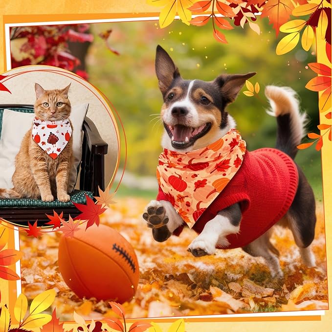 Amylove 120 Pcs Halloween Dog Bandanas Bulk Thanksgiving Day Holiday Triangle Dog Pack Puppy Kerchief Bandana Adjustable Pet Scarf for Pet Cat Costume Accessories Decor(Turkey)