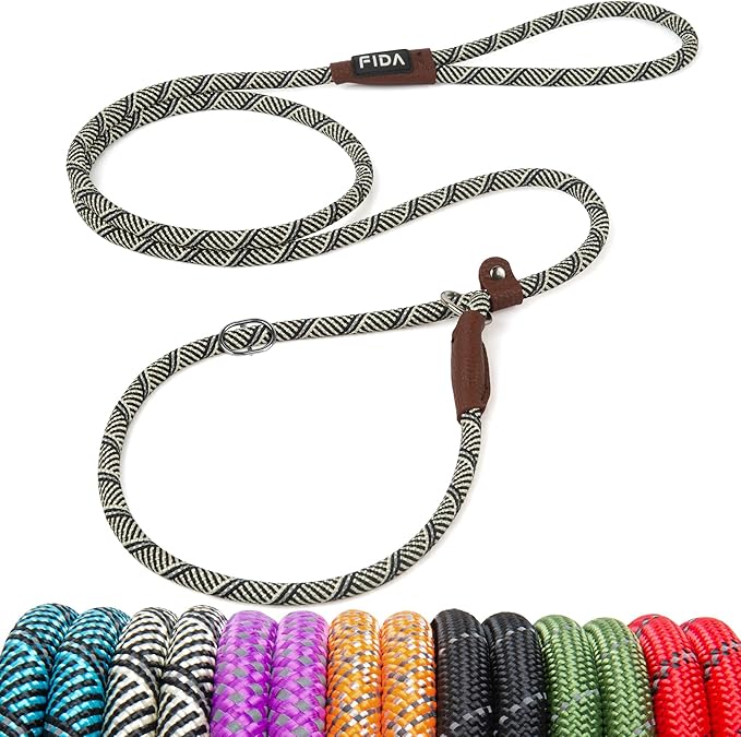Fida Durable Slip Lead - 6 FT x 3/8" Heavy Duty Dog Loop Leash for Small Dogs and Puppies, No Pull Pet Training Leash with Highly Reflective Stitching (Grey)