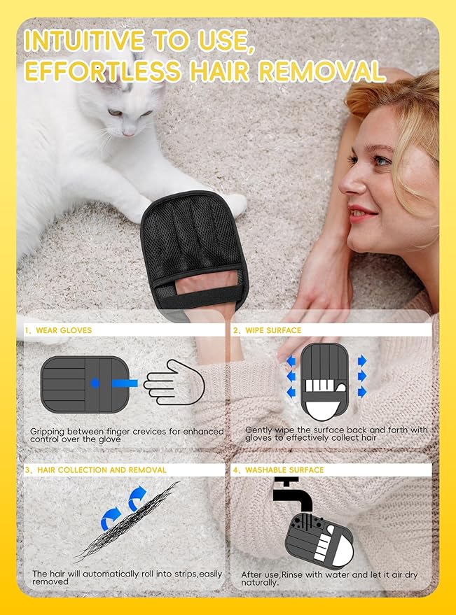Pet Hair Removal Glove, Efficient Reusable Electrostatic Hair Remover Tool, Washable Pets Grooming Gloves for Cats Dogs Sofa Coach Furniture Gloves and Mitten 1 Pc
