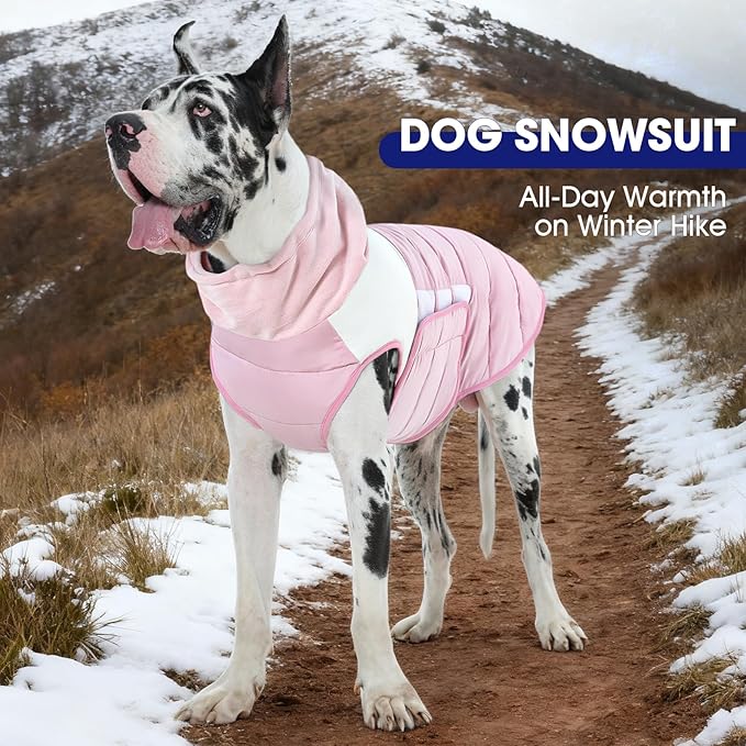 FUAMEY Winter Dog Coat Pink 3XL, Thermal Jacket for Dogs Quick Wear in Winter Cold, High Neck Adds Extra Protection,(3XL-Pink)