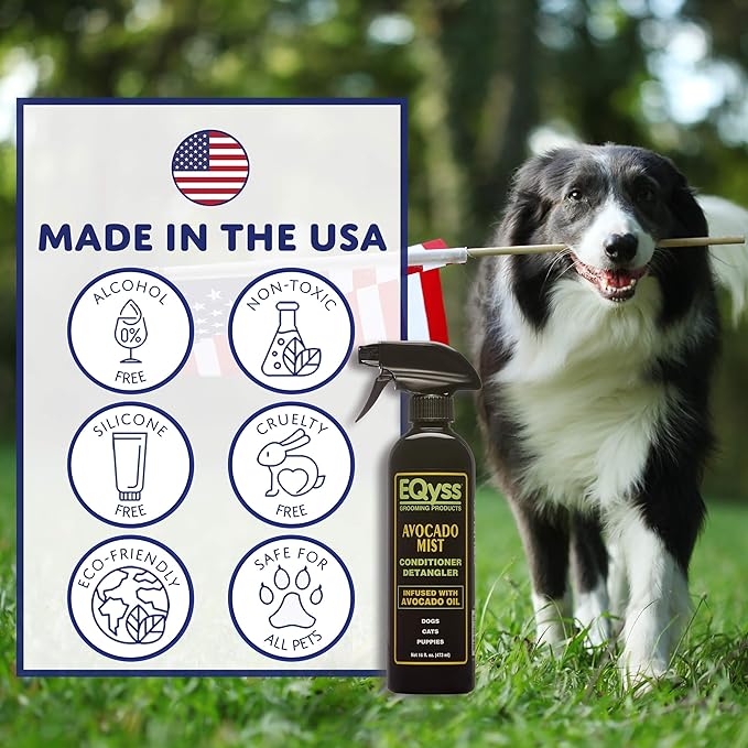 EQyss Avocado Mist Pet Spray Conditioner - Shines, Conditions, and Reduces Shedding, Weightless Leave in Spray - for Dogs, Cats, Puppies - Oil and Silicone Free, pH Balanced, USA Made (3 Pack)