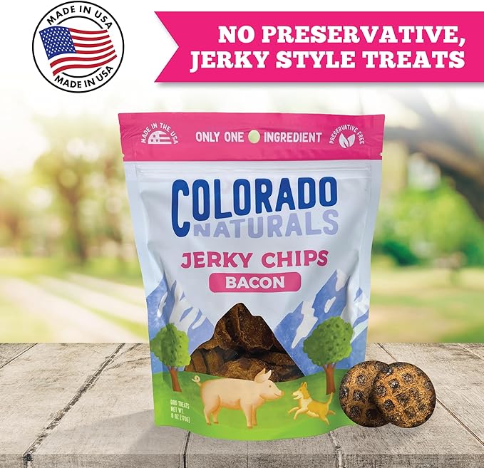 Bacon Jerky Chips Dog Treats, 6 oz – All-Natural, Made in USA, No Fillers or Preservatives – Great Source of Protein