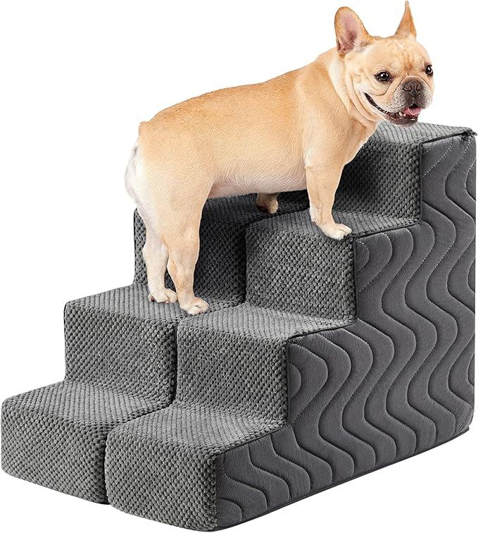 Dog Stairs for Bed, Dog Steps for High Bed, Pet Steps for Small Dogs and Cats, Non-Slip Balanced Pet Ramp Indoor (Grey, 18.2" H x 15" W x 24" L, 4)