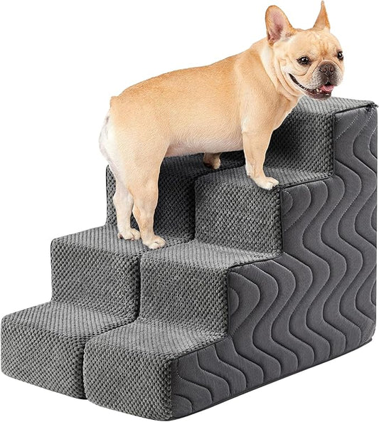Dog Stairs for Bed, Dog Steps for High Bed, Pet Steps for Small Dogs and Cats, Non-Slip Balanced Pet Ramp Indoor (Grey, 18.2" H x 15" W x 24" L, 4)