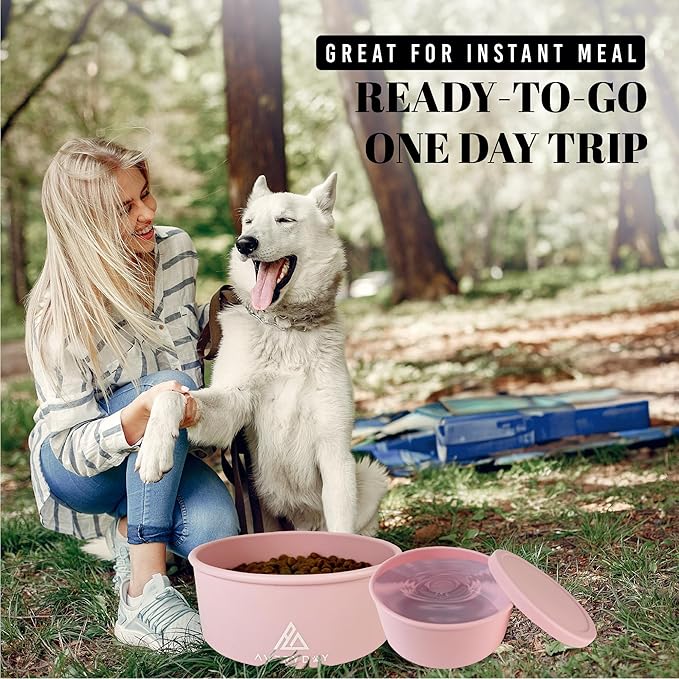AVERYDAY 30 Oz Travel Dog Bowls with Lids, 2-in-1 Portable Pet Bowls for Food and Water, Leakproof Travel Dog Food & Water Bowl for Outdoor, Camping, Travel Dog Feeding Bowl, Daycare Pet Bowls