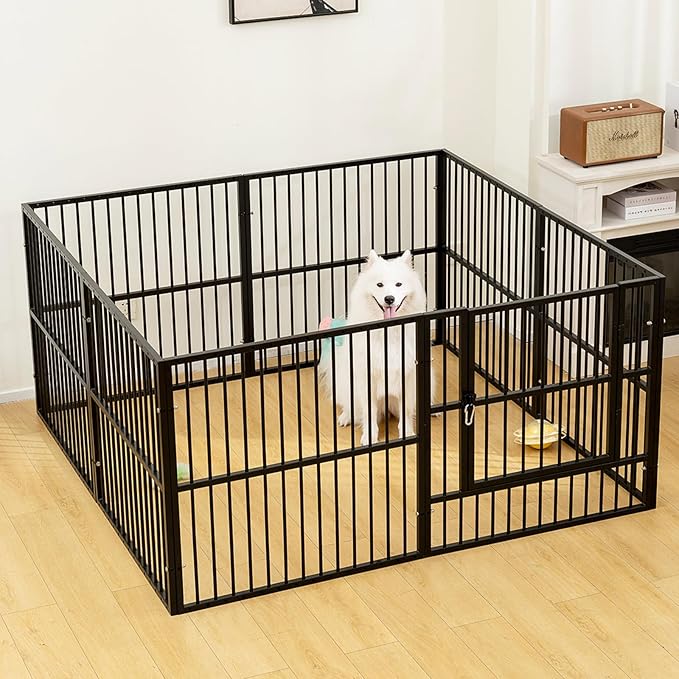 Dog Playpen - 32" Height Dog Pen, Heavy Duty Puppy Pen with Door, Safe & Sturdy, Easy Assemble for Indoor/Outdoor Pet Playpen (8 Panels with Door, Black)