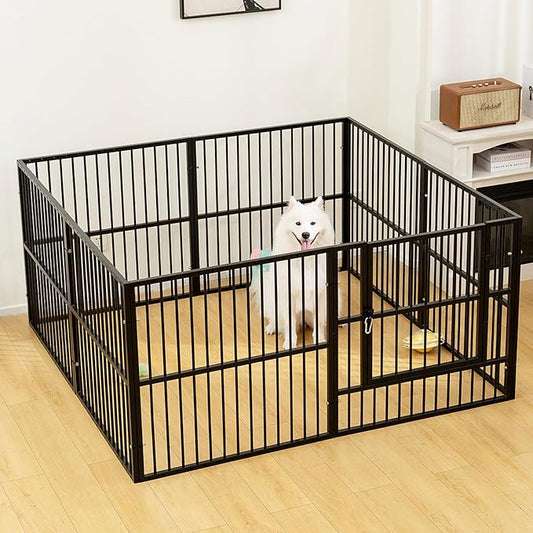 Dog Playpen - 32" Height Dog Pen, Heavy Duty Puppy Pen with Door, Safe & Sturdy, Easy Assemble for Indoor/Outdoor Pet Playpen (8 Panels with Door, Black)